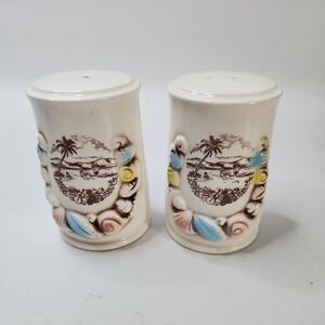 Vintage St. Thomas Seashell Salt And Pepper Shakers, ceramic